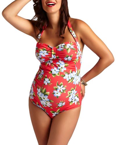 Pez D'or Maternity Maui Hibiscus-Printed Halter-Neck One-Piece Swimsuit - Red