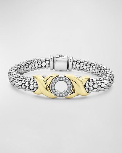 Lagos Sterling Silver And 18k Gold Embrace Xox Diamond Rope Bracelet, 9mm - Metallic
