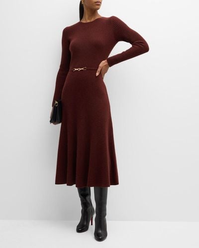 Tahari The Leith Belted Cashmere Midi Sweater Dress - Red