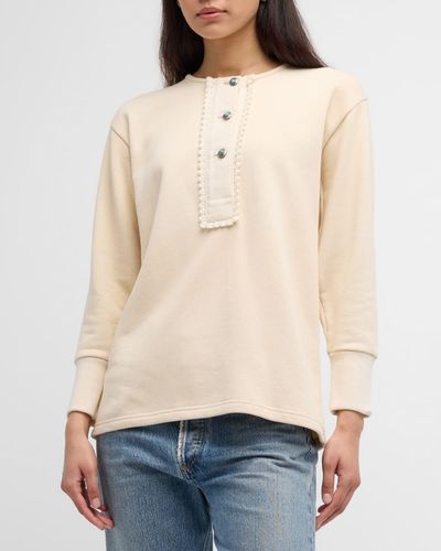 Fortela Carmel Henley Top With Buttons - Natural