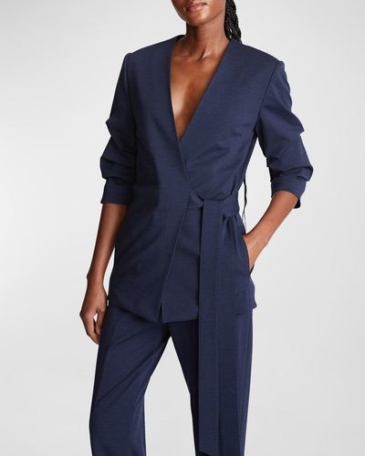 Halston Bexley Tie-Front Blazer Jacket - Blue