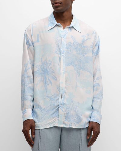 SER.O.YA Lawson Watercolor Palms Sport Shirt - Blue