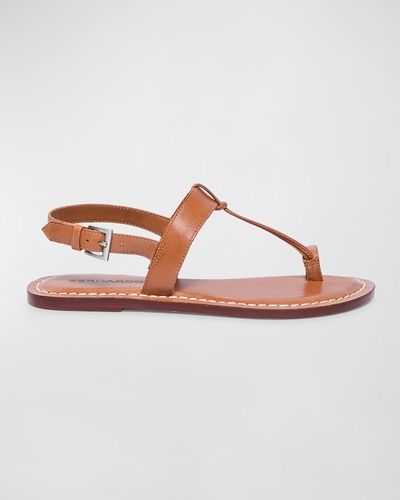 Bernardo Calfskin T-strap Slingback Sandals - Brown