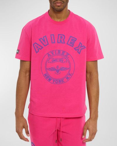 Avirex Stadium Logo-Print Crewneck T-Shirt - Pink