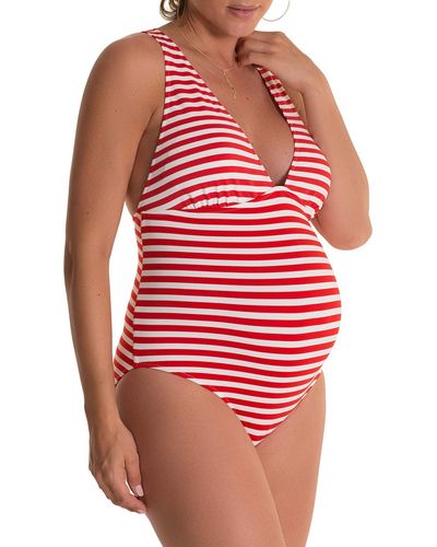 Pez D'or Maternity Marina Striped One-piece Swimsuit - Red