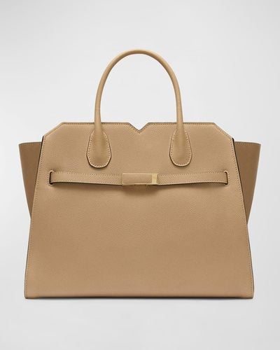 Valextra Milano Medium Leather Tote Bag - Natural