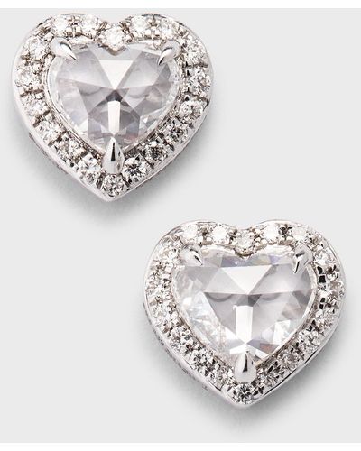 64 Facets 18k White Gold Heart Diamond Stud Earrings - Metallic