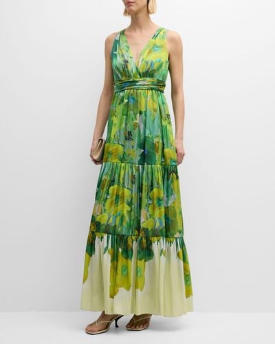 Kobi Halperin Gail Tiered Floral-Print Maxi Dress - Green