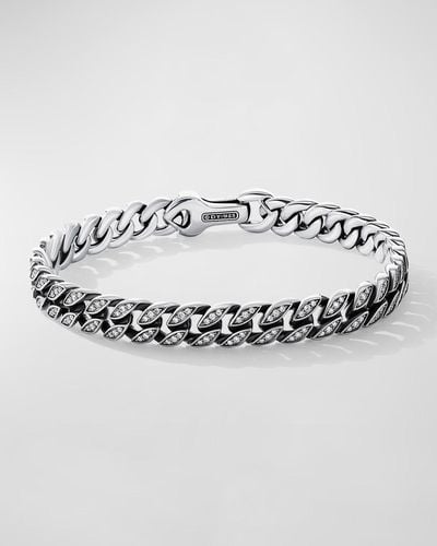 David Yurman 8Mm Curb Chain Bracelet With Diamonds And, Size L - Metallic