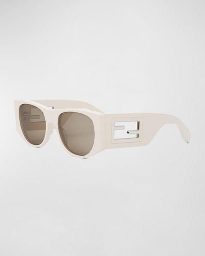 Fendi Baguette Acetate Oval Sunglasses - Natural