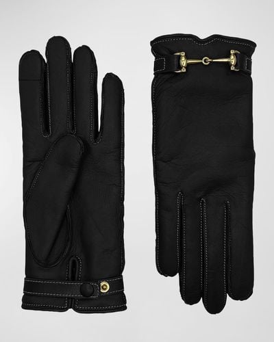 Agnelle Classic Buckled Leather & Cashmere Gloves - Black