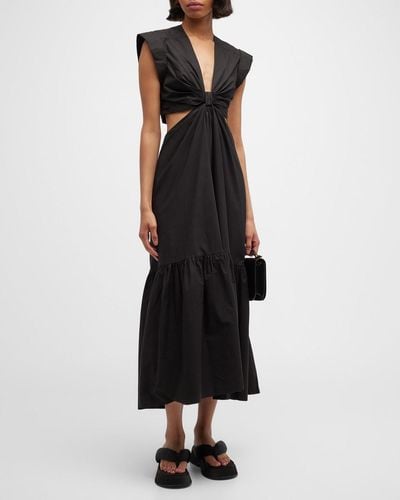 A.L.C. Alexandria Gathered Cut-out Midi Dress - Black