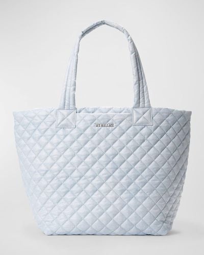 MZ Wallace Metro Deluxe Medium Denim Quilted Tote Bag - Blue
