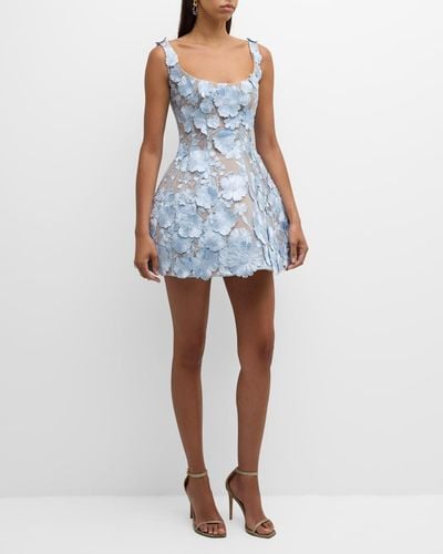 Bronx and Banco Jasmine Floral Applique Fit-&-Flare Mini Dress - Blue