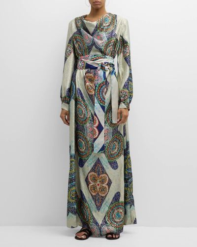 Rianna + Nina Sharon Cowl-Neck Metallic Kipos Brocade Belted Maxi Dress - Multicolor
