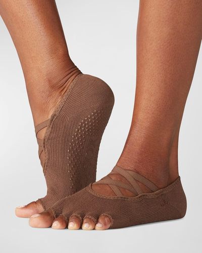ToeSox Elle Hermosa Strappy Half-Toe Grip Socks - Brown