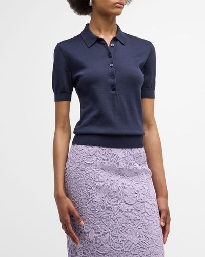 Carolina Herrera Short-Sleeve Knit Polo Shirt - Blue