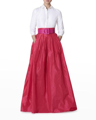 Carolina Herrera Pleated Silk Ball Skirt - Red