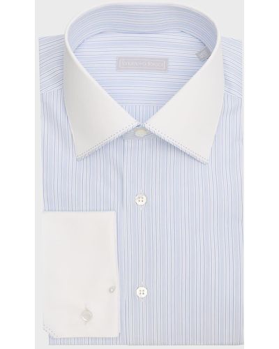 Stefano Ricci Cotton French Cuff Multi-stripe Dress Shirt - Blue