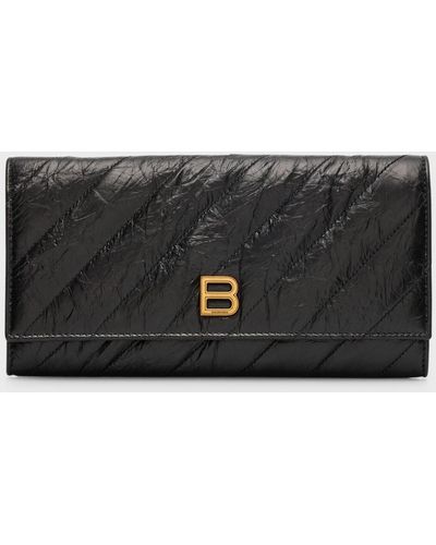 Balenciaga Crush Quilted Wallet On Chain - Black