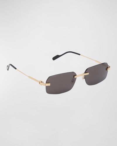 Cartier Rimless Metal Rectangle Sunglasses - Metallic