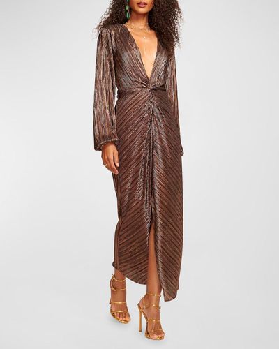 Ramy Brook Sutton Striped Metallic-knit Maxi Dress - Brown