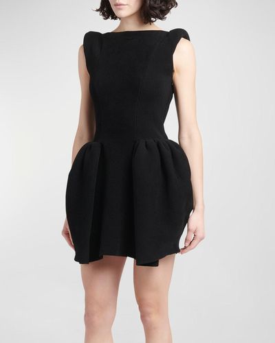 Versace Strong-Shoulder Fit-&-Flare Chenille Knit Mini Dress - Black