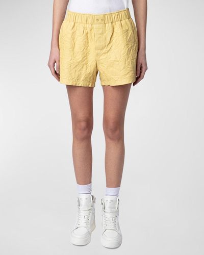 Zadig & Voltaire Pax Crinkled Leather Shorts - Yellow