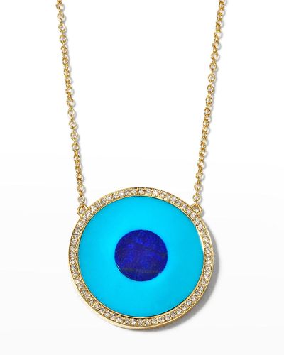 Jennifer Meyer Lapis And Turquoise Evil Eye Necklace With Diamonds - Blue