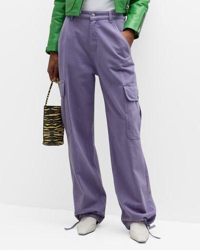 Moschino Jeans Straight Brushed-Cotton Cargo Pants - Purple