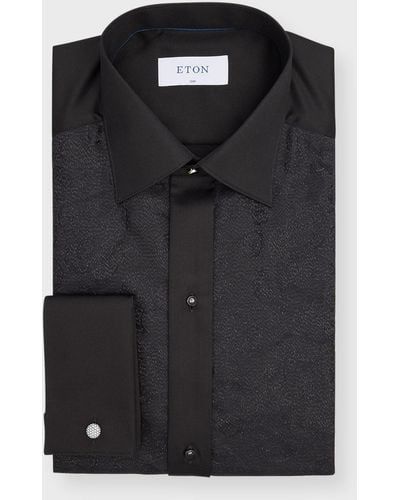 Eton Slim Fit Paisley Glitter Bib Front Formal Shirt - Black