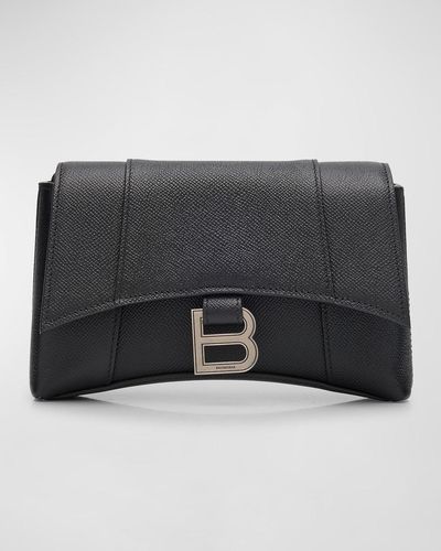 Balenciaga Downtown B-Logo Leather Crossbody Bag - Black
