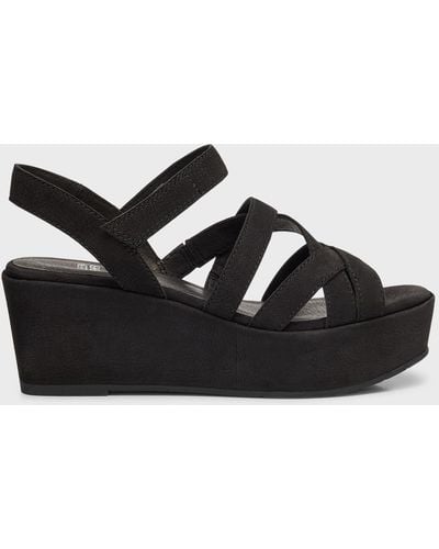 Eileen Fisher Mazy Suede Strappy Wedge Sandals - Black