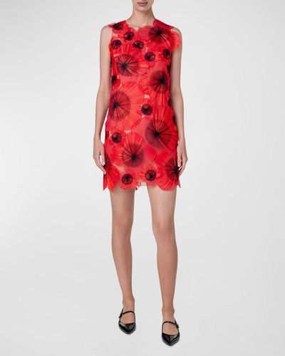 Akris Anemone Sheath Dress With Silk Organza Floral Detail - Red