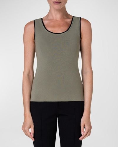 Akris Punto Contrast Piped Scoop-Neck Knit Tank Top - Gray