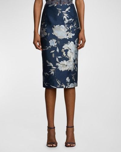 Ralph Lauren Collection Whitley Floral Jacquard Pencil Skirt - Blue