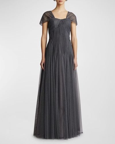 Zac Posen Ruched A-line Shimmer Tulle Gown - Blue
