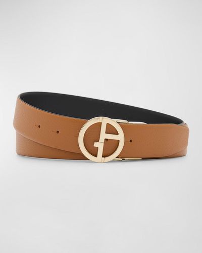 Giorgio Armani Ga-buckle Grained Leather Belt - Brown