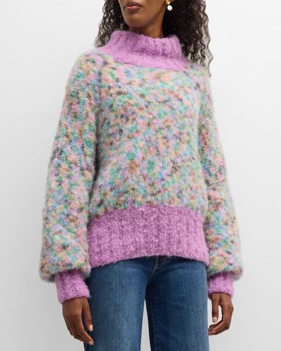 Rose Carmine Oversized Mottled Turtleneck Sweater - Gray
