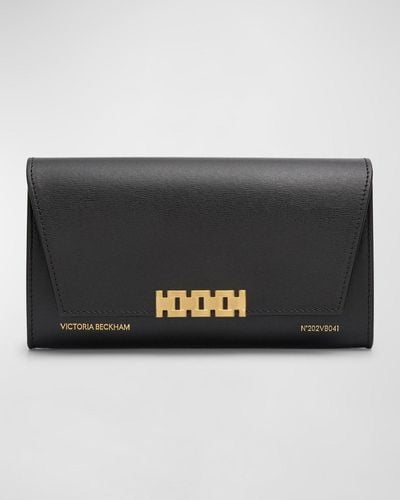 Victoria Beckham Flap Leather Wallet On Chain - Black