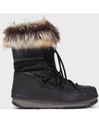 Moon Boot Monaco Faux Fur Short Snow Boots - Black