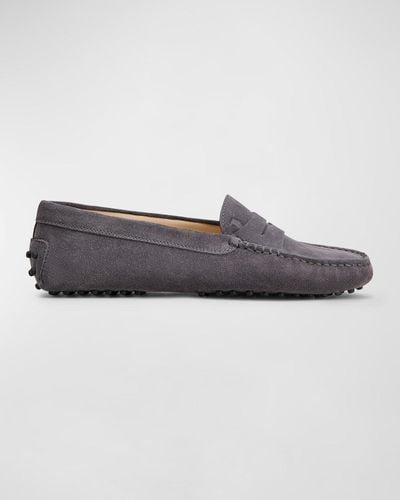 Tod's Suede Driver Penny Loafers - Gray