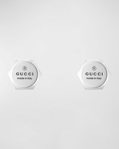 Gucci Logo-engraved Sterling Silver Stud Earrings - Metallic