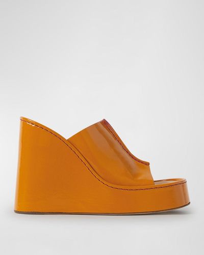 Miista Rhea Leather Platform Wedge Sandals - Orange