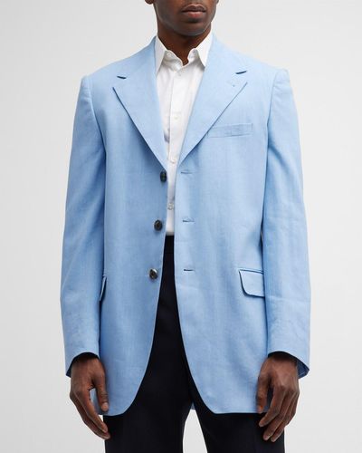 Dries Van Noten Baldo Linen-blend Sport Coat - Blue