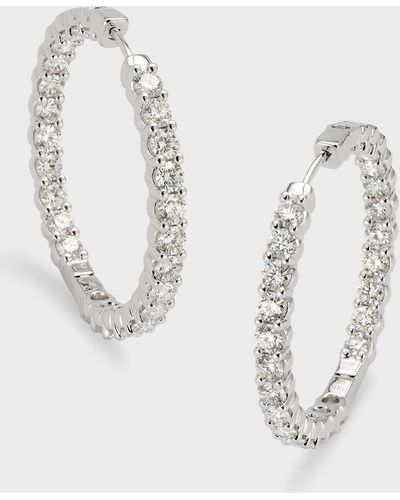 Neiman Marcus 18k White Gold Round Diamond Hoop Earrings - Metallic