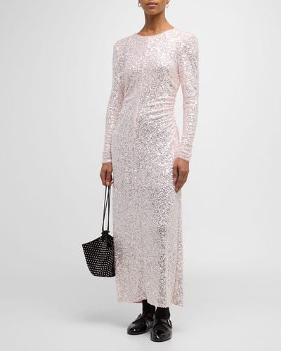 Ganni Long-Sleeve Sequin Maxi Dress - White