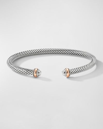 David Yurman Cable Bracelet In Silver With 18k Gold, 4mm - Gray