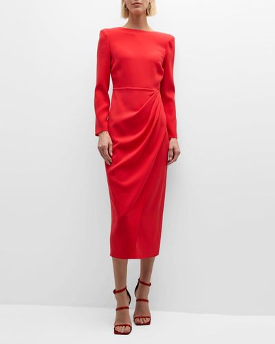 Emporio Armani Pleated Cady Column Midi Dress - Red