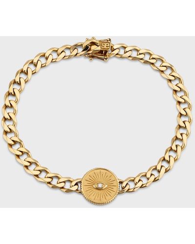 Sydney Evan 18K Marquise Eye Diamond Coin Chain Bracelet - Metallic